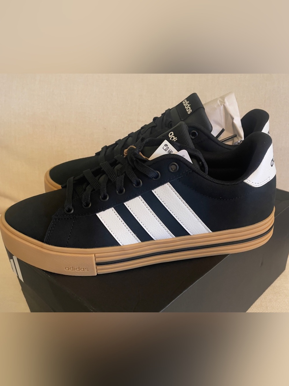 Adidas Men’s Daily 4.0 Black Suede Sneakers with White Leather Stripes